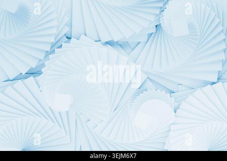 Blue vortexes pattern, abstract geometric background. Monochrome fan mosaics cover frame in hypnotic symmetry, soft curves, geom Stock Photo