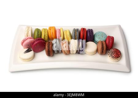Colorful french macaroons in white dish Stock Photo