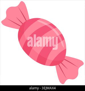 Red wrapped candy vector illustration in flat pastel cartoon style isolated on white background. Ideal for dessert graphics, candy branding, stickers, Stock Vector