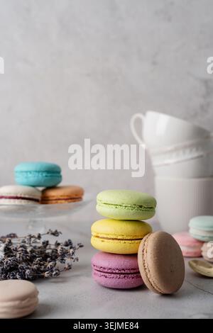 Stack of macarons, macaroons French cookie Stock Photo