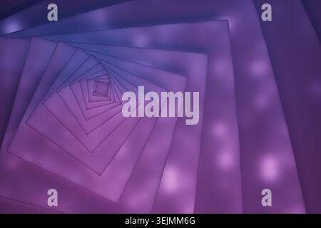 Deep purple squares as mesmerizing tunnel, blending rich violet gradients, soft glowing shadows. Abstract geometric background w Stock Photo
