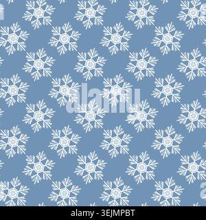 Winter seamless pattern with white snowflakes on blue background. Vector illustration for fabric, textile wallpaper, posters, gift wrapping paper Stock Vector