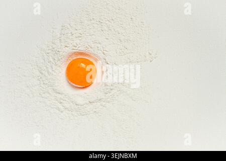 Flour, with egg yolk, texture, food background, top view, pasta, no people, Stock Photo