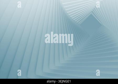 Light blue concentric squares recede endlessly in recursive tunnel, layers, luminous perspective. Abstract geometric background. Stock Photo