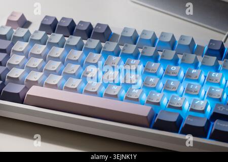 Mechanical keyboard with blue backlight Stock Photo