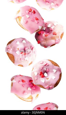 Flying sweet donuts isolated on white background Stock Photo