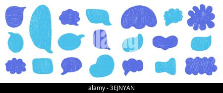 Hand-drawn crayon doodle style text boxes. Blue pastel colored frames isolated on white background Stock Vector