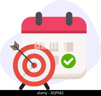 Target arrow hitting bullseye with a calendar background representing business goals and deadline achievement. Stock Vector