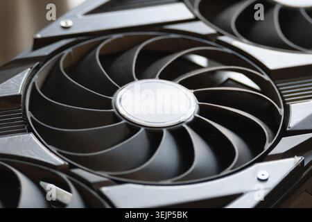 Graphics card cooling fan close up computer hardware gaming technology concept Stock Photo