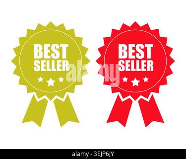 Best seller golden and red labels. Vector design. Stock Vector
