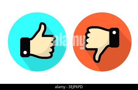 Thumbs up and down icons. Flat design. Vector illustration. Stock Vector