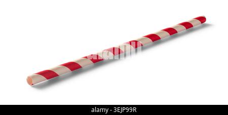 red and white striped paper straw isolated white background, side view with shadow Stock Photo