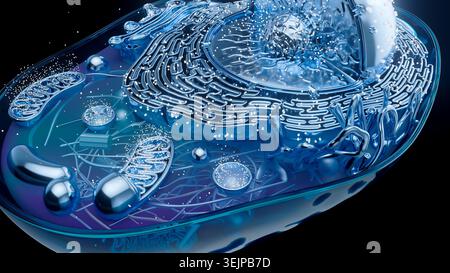 Illustration of a cross-section through an animal cell. The cell is ...