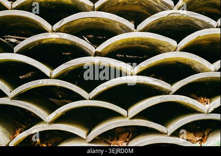 Curved Traditional Roof Tiles Pattern Stock Photo