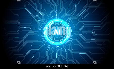 Glowing AI HUD Interface with Digital Circuit Tech Background Stock Vector