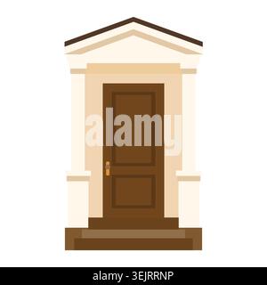Classic wooden door with architectural frame isolated on white background. Flat vector illustration of entrance design. Stock Vector