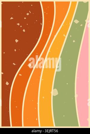 Retro groovy poster in warm pink and yellow color. Stock Vector