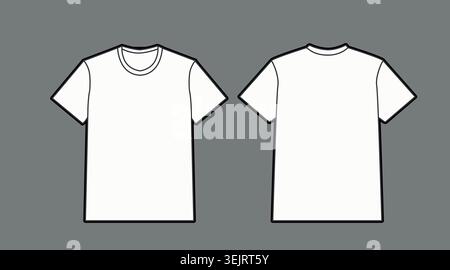 Blank white t-shirt mockup vector: realistic front and back view template of casual cotton tee shirt for clothing apparel branding. Stock Vector