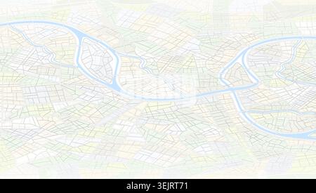 Perspective city map background with complex street network and winding river layout. Vector illustration Stock Vector