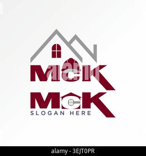 Initial MCK serif with safety helmet and roof house property building project logo design graphic concept creative premium vector stock image top sell Stock Vector