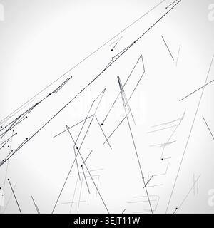 Modern technology-inspired 3D wire pyramid with layered lines and connection points Stock Vector