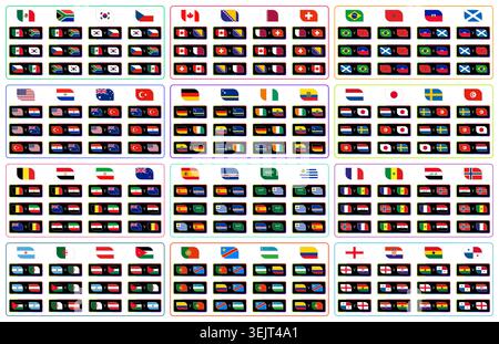 International Flags Comparison Set with Country Pairs and Matchups of Soccer International Competition. Vector collection. Stock Vector
