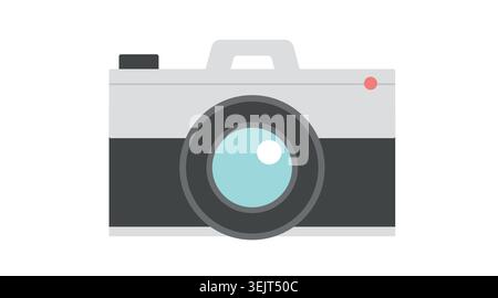 Flat vector photo camera icon: modern digital retro DSLR camera illustration, minimalist graphic design element for photography and media websites. Stock Vector