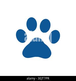 Blue paw print icon representing a pet animal, featuring five distinct pads and a rounded shape, suitable for animal-related themes and branding Stock Vector