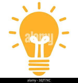 Yellow light bulb icon with rays emanating from the top, representing creativity and innovation, set against a clean white background for clarity and Stock Vector