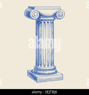 Classical Greek column illustration featuring fluted design and ornate capital, set against a light beige background for clear visibility and artistic Stock Vector