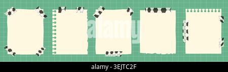 Blank torn sheets of paper, vector notes with soccer ball washi tape, Football scrapbook journal elements for sport fans schedule, checklist planners Stock Vector