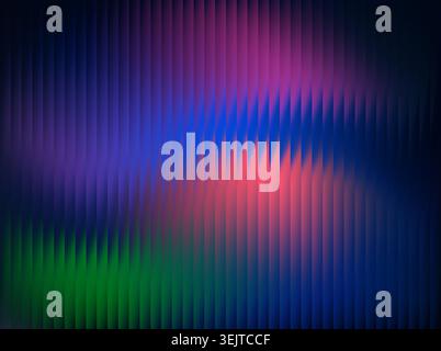 Soft blurred stripes, ribbed glass in vibrant colors against a dark background, creating a smooth and modern abstract design. Perfect for digital inte Stock Photo