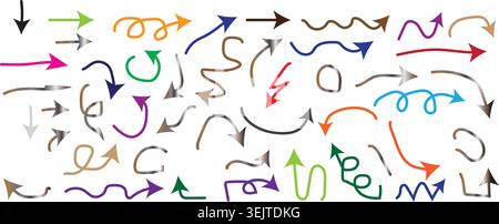 Colorful Hand Drawn Arrow Collection with Directional Doodle Symbols on White Background Stock Vector