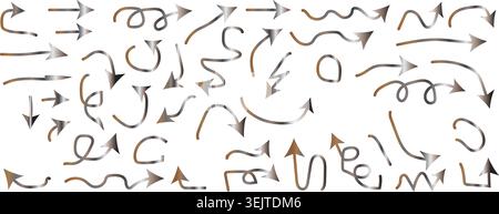 Hand Drawn Arrow Symbols and Directional Doodles Isolated on White Background, vector illustration Stock Vector