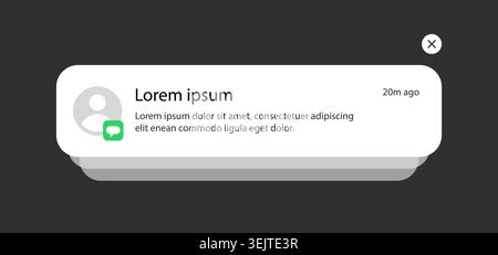 Smartphone Push Notification Message Alert Popup with User Avatar. Vector Illustration Stock Vector