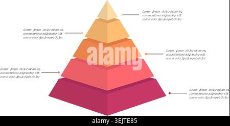 3D Five Level Pyramid Infographic Template for Business Strategy Presentation. Vector Illustration Stock Vector