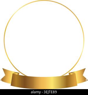 Golden circle frame with ribbon banner, isolated vector illustration Stock Vector