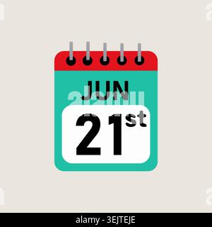 Calendar icon showing June 21st, a symbol for a specific date and appointment. Stock Vector