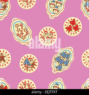 Christmas cookie seamless pattern with gingerbread candy canes festive dessert treats Stock Vector