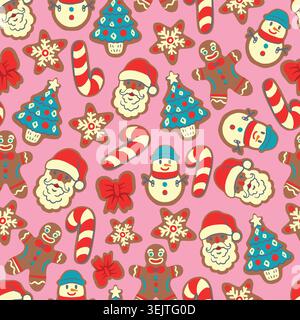 Christmas cookie seamless pattern with gingerbread candy canes festive dessert treats Stock Vector