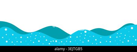Light blue sea wave line with water drops and bubbles. Beautiful ocean surf ripple border. Stylized marine background for summer vacation, beach Stock Vector