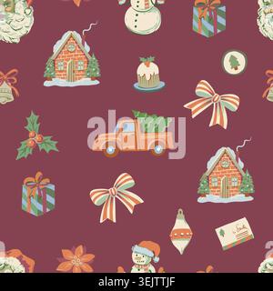 Christmas elements seamless pattern vintage holiday frames festive decorative background for cozy seasonal projects Stock Vector