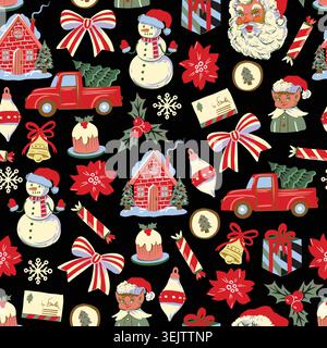Christmas elements seamless pattern vintage holiday frames festive decorative background for cozy seasonal projects Stock Vector