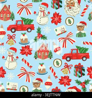 Christmas elements seamless pattern vintage holiday frames festive decorative background for cozy seasonal projects Stock Vector