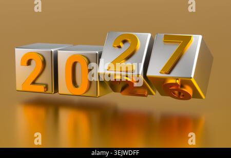 New year holiday concept. Cubes with number 2027 replace 2026. 3d illustration Stock Photo