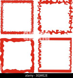 Red grunge square Vectors frame set for poster design branding templates and distressed border graphics , Editable eps File Stock Vector