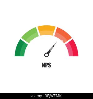 NPS Customer Loyalty Meter Gauge Icon Pointing to Average Score Stock Vector