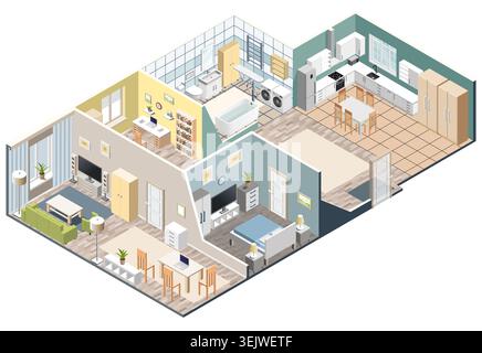 Apartment interior layout. Modern house rooms floor plan vector isometric illustration Stock Vector