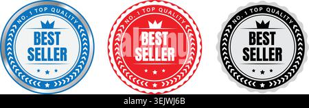 Best Seller Badge Collection Set, Premium Quality Award Label, Top Product Stamp Vector Icons Stock Vector