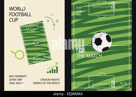 Football soccer halftone collage posters set vector illustration Stock Vector